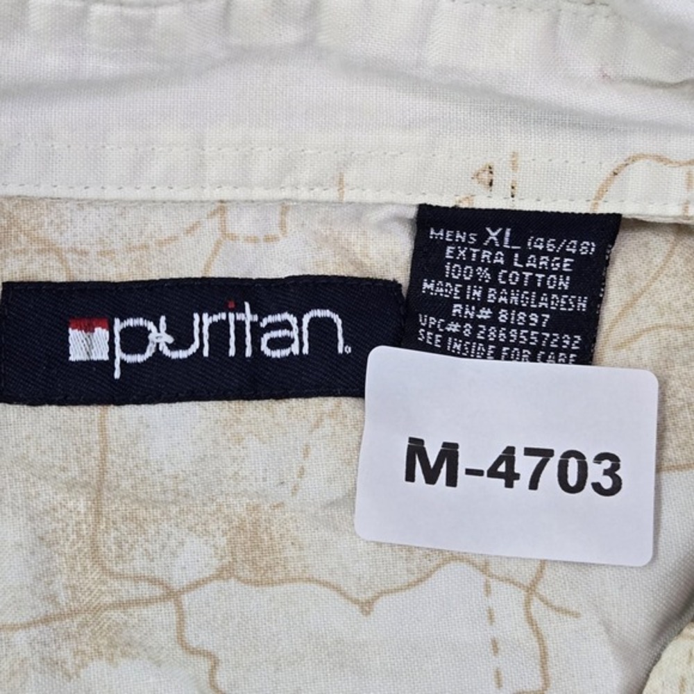 Puritan Men Button Up Shirt XL Beige Animal Print Camel Palm Allover Print - Picture 2 of 6